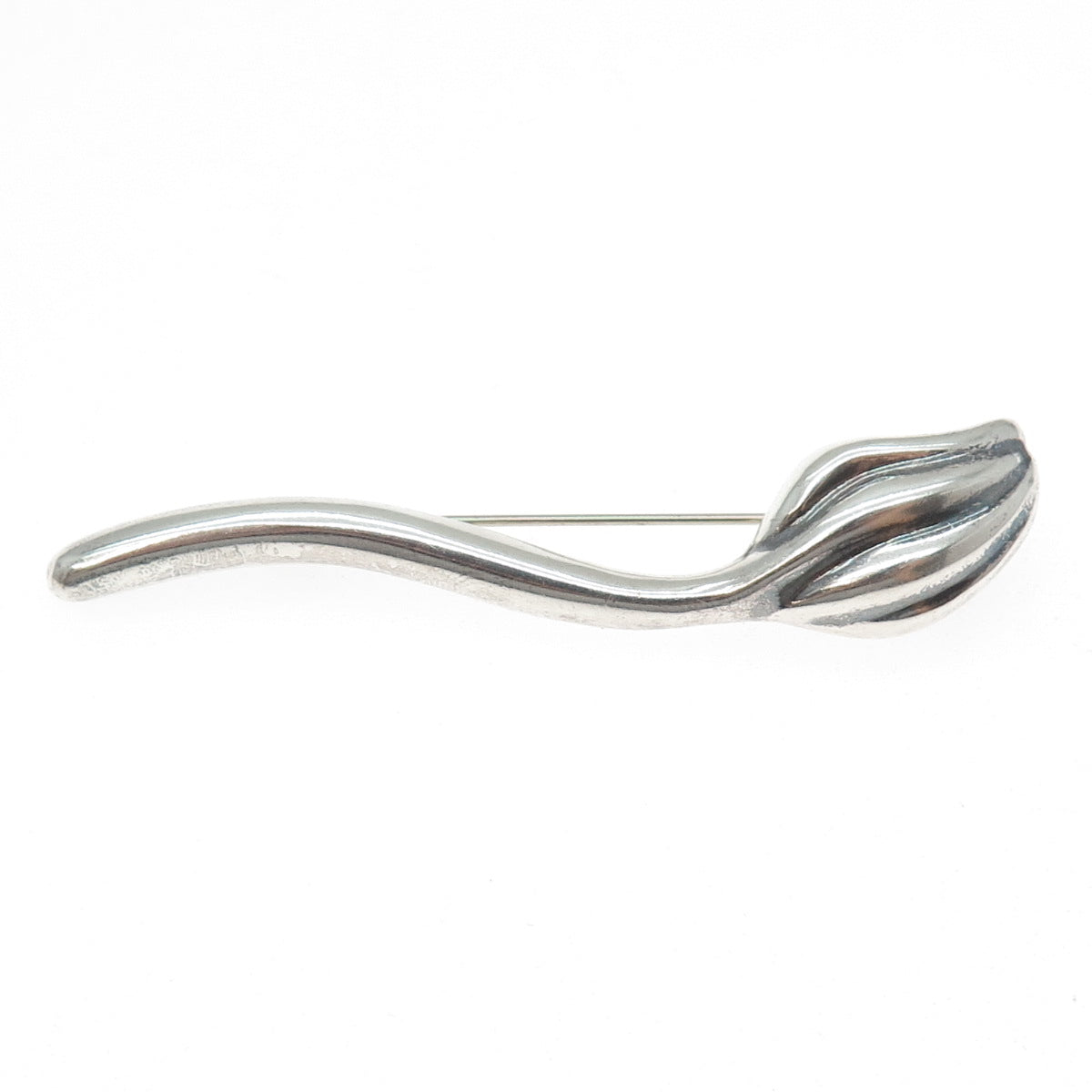 GSJ GOLD STONE 925 Sterling Silver Vintage Lily Flower Modernist Pin Brooch