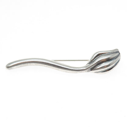GSJ GOLD STONE 925 Sterling Silver Vintage Lily Flower Modernist Pin Brooch