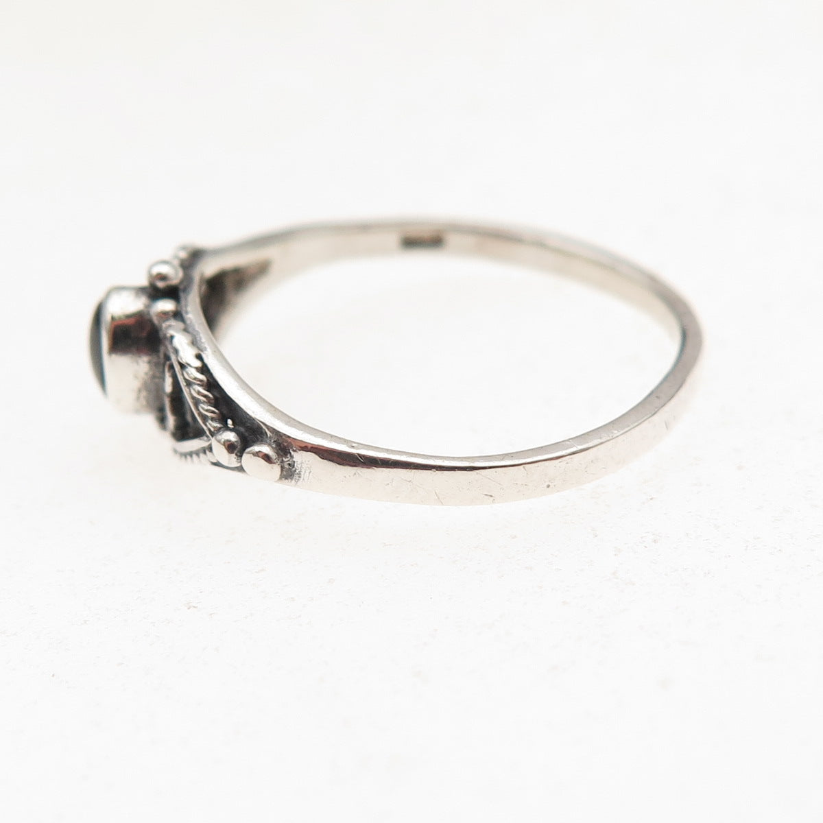 925 Sterling Silver Vintage Real Black Onyx Heart Oxidized Ring Size 8