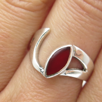 925 Sterling Silver Vintage Real Carnelian Modernist Oxidized Ring Size 6.25