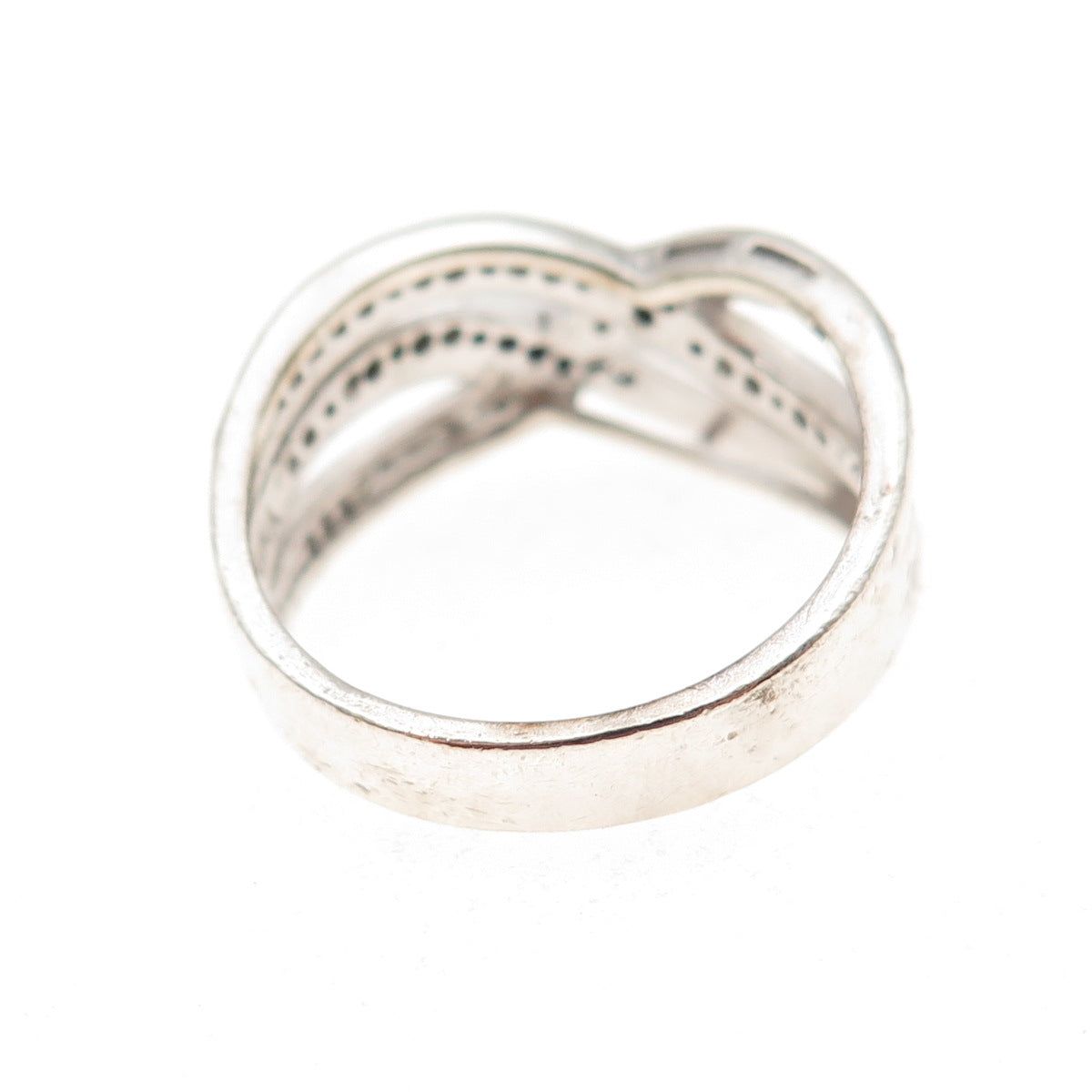 Dee Berkle 925 Sterling Silver Real Round-Cut Diamond Crisscross Ring Size 8.25