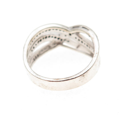Dee Berkle 925 Sterling Silver Real Round-Cut Diamond Crisscross Ring Size 8.25