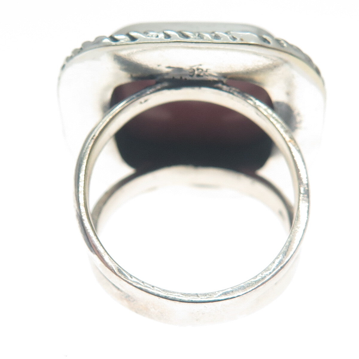 925 Sterling Silver Vintage Real Cushion-Cut Purple Jasper Oxidized Ring Size 8