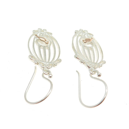 925 Sterling Silver 2-Tone Bird Cage Dangling Earrings