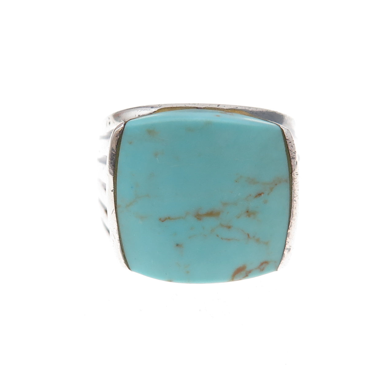 Ken Crafts 925 Sterling Silver Vintage Real Turquoise Oxidized Ring Size 8