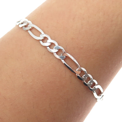 925 Sterling Silver Vintage Italy Figaro Link Bracelet 8"