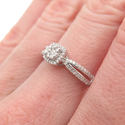 Sun 925 Sterling Silver Real Round-Cut Diamond Engagement Ring Size 7