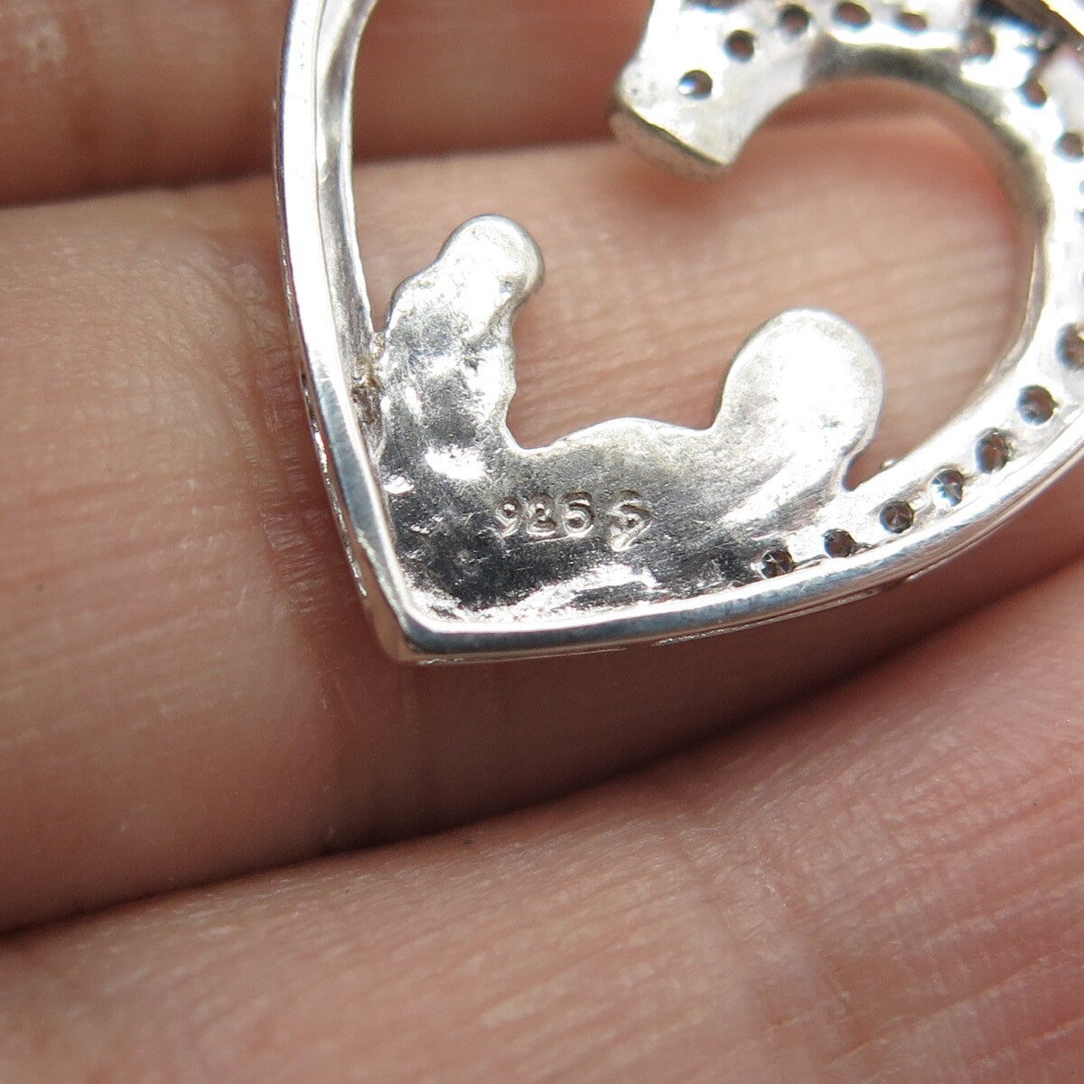 925 Sterling Silver Real White Diamond Mother & Child Open Heart Pendant