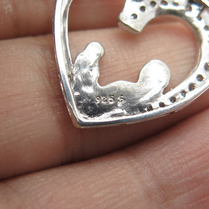 925 Sterling Silver Real White Diamond Mother & Child Open Heart Pendant