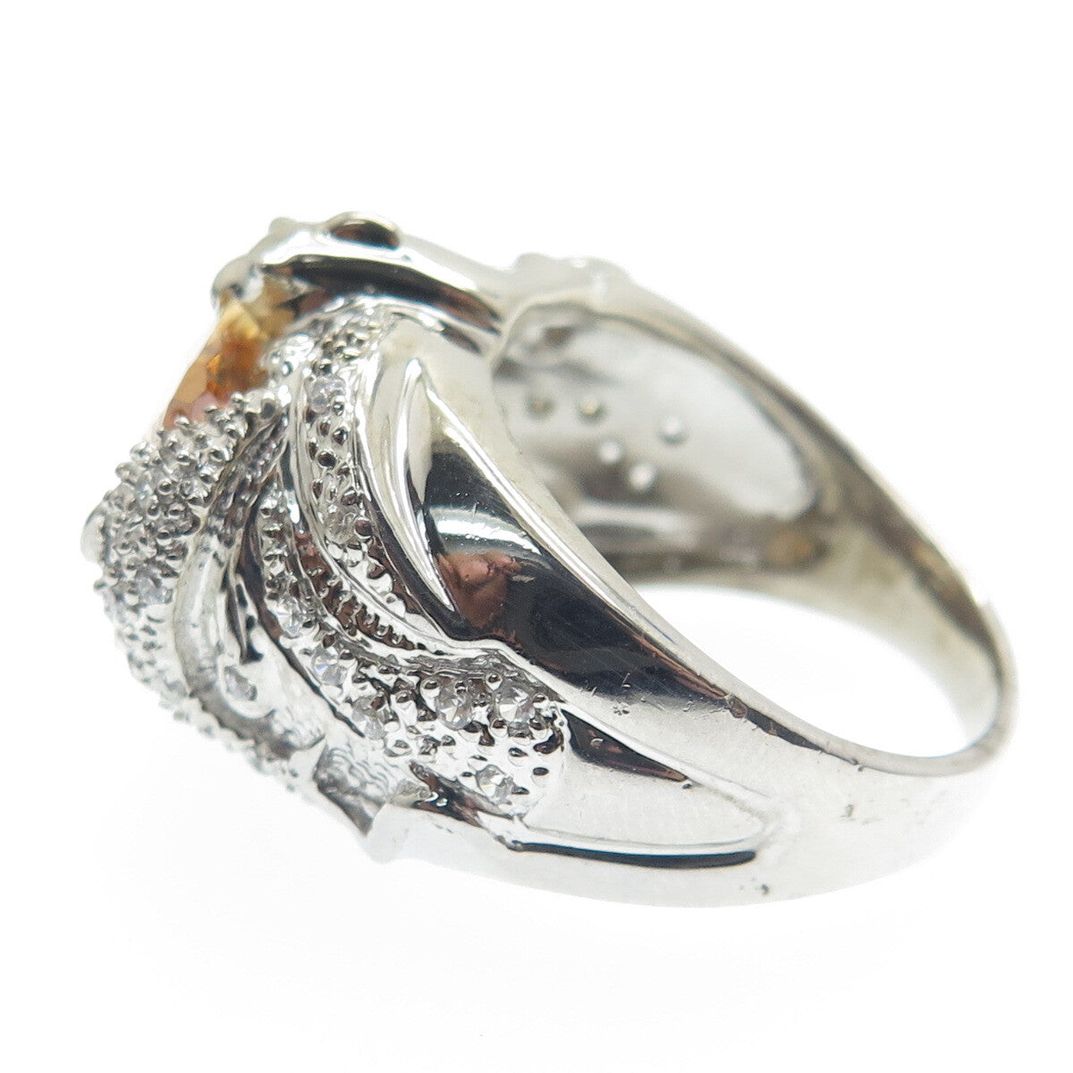 925 Sterling Silver Champagne & White C Z Ring Size 8.75