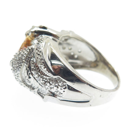 925 Sterling Silver Champagne & White C Z Ring Size 8.75