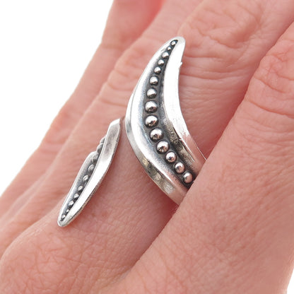 925 Sterling Silver Vintage Mexico Beaded Oxidized Bypass Ring Size 9.5