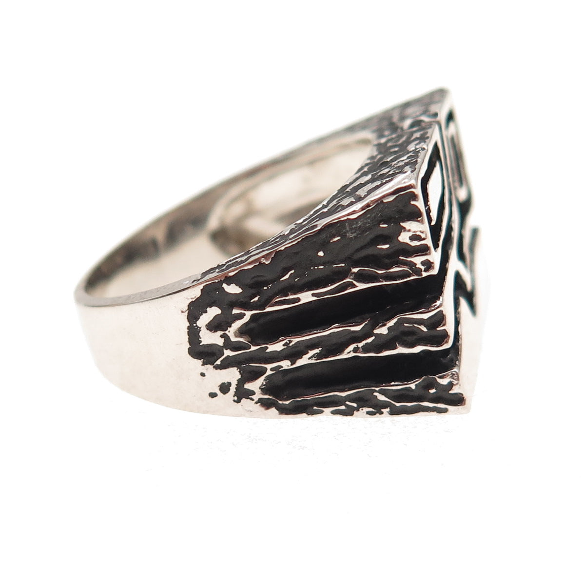 925 Sterling Silver Vintage Modernist Oxidized Ring Size 10.25