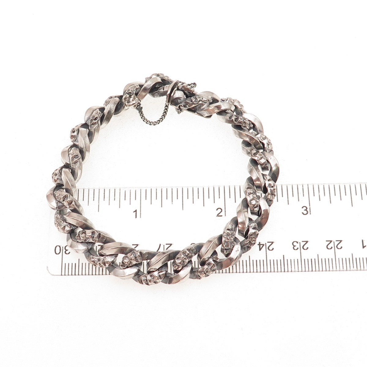 800 Silver Vintage European Curb Link Oxidized Bracelet 7"