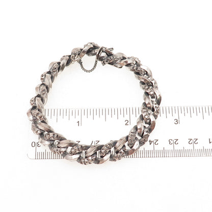 800 Silver Vintage European Curb Link Oxidized Bracelet 7"