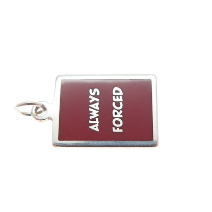 925 Sterling Silver Red Enamel Always Forced Minimalist Charm Pendant