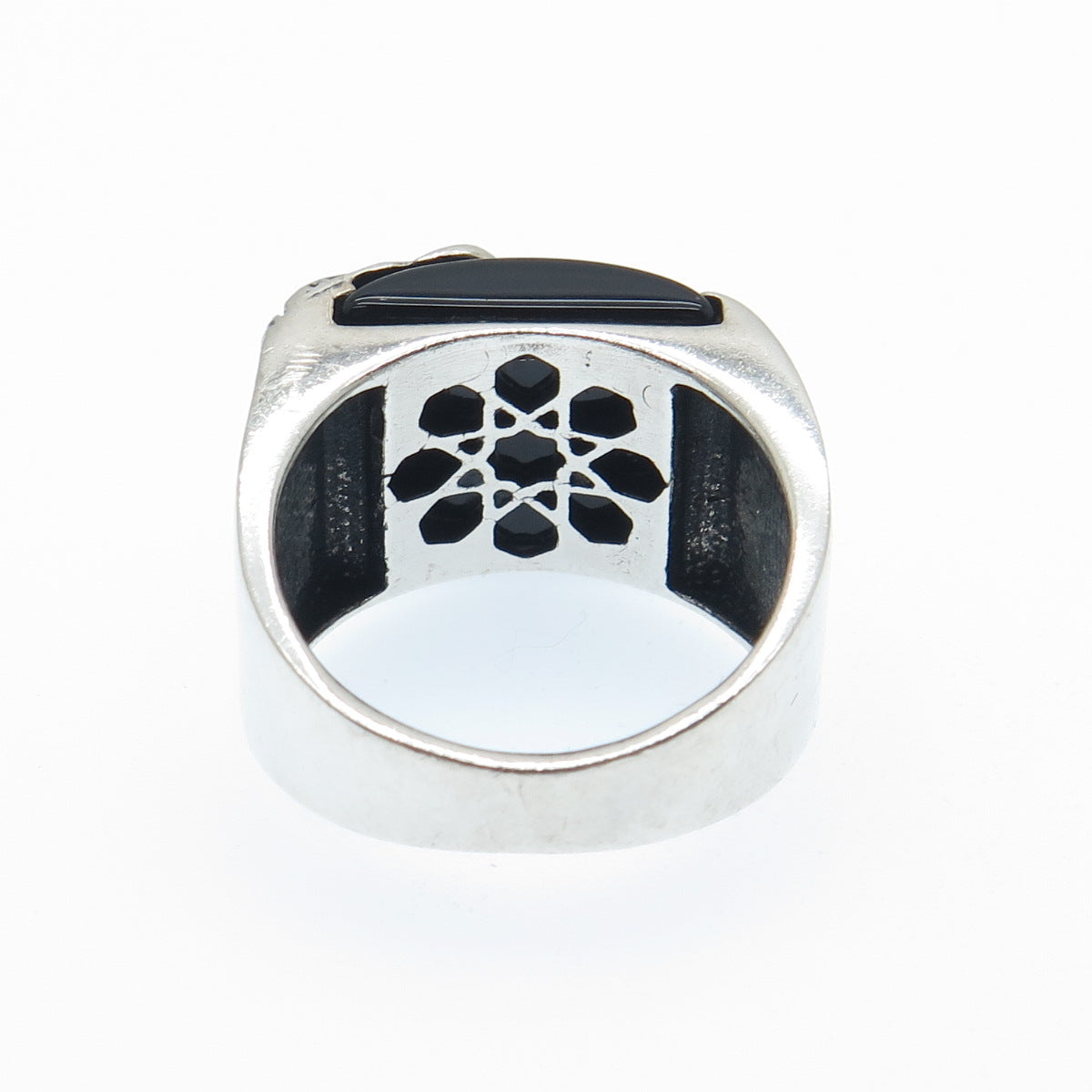 CARLITO'S Sterling Silver Vintage Real Black Onyx Lion Oxidized Ring Size 9.25
