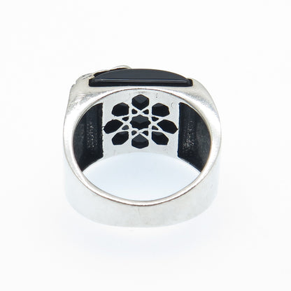 CARLITO'S Sterling Silver Vintage Real Black Onyx Lion Oxidized Ring Size 9.25