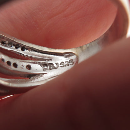 Dee Berkle 925 Sterling Silver Real Round-Cut Diamond Crisscross Ring Size 8.25