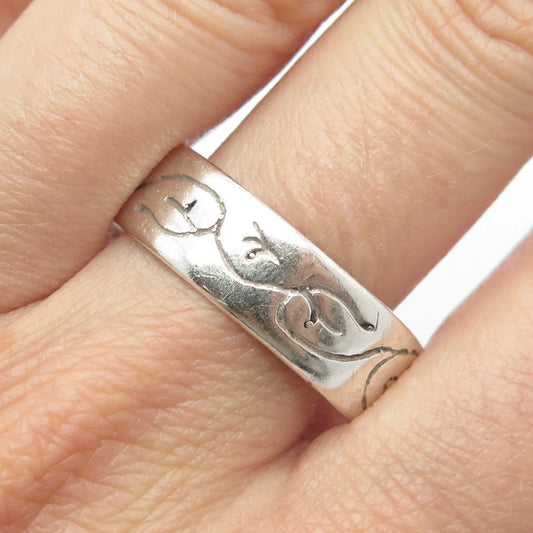 925 Sterling Silver Vintage Floral Band Ring Size 13.75