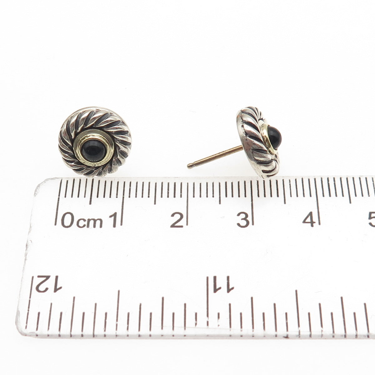 David Yurman 925 Sterling 14K Gold Vintage Real Black Onyx Cookie Stud Earrings