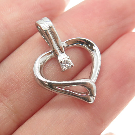 925 Sterling Silver Round-Cut C Z Modernist Heart Pendant