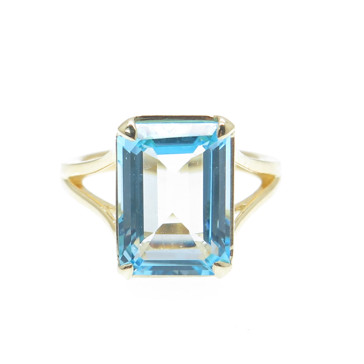 DSMK 925 Sterling Silver Gold Plated Real Blue Topaz Gemstone Ring Size 7