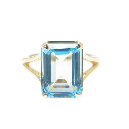 DSMK 925 Sterling Silver Gold Plated Real Blue Topaz Gemstone Ring Size 7