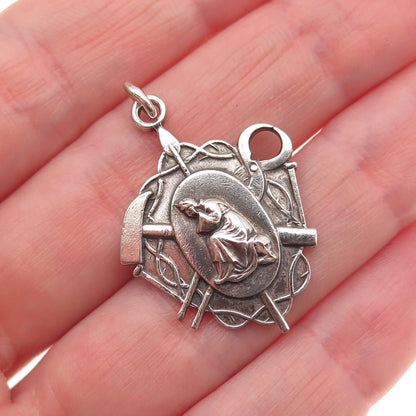 Creed 925 Sterling Silver Antique Art Deco Jesus Sacred Heart Charm Pendant