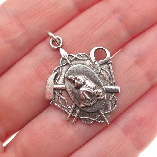 Creed 925 Sterling Silver Antique Art Deco Jesus Sacred Heart Charm Pendant