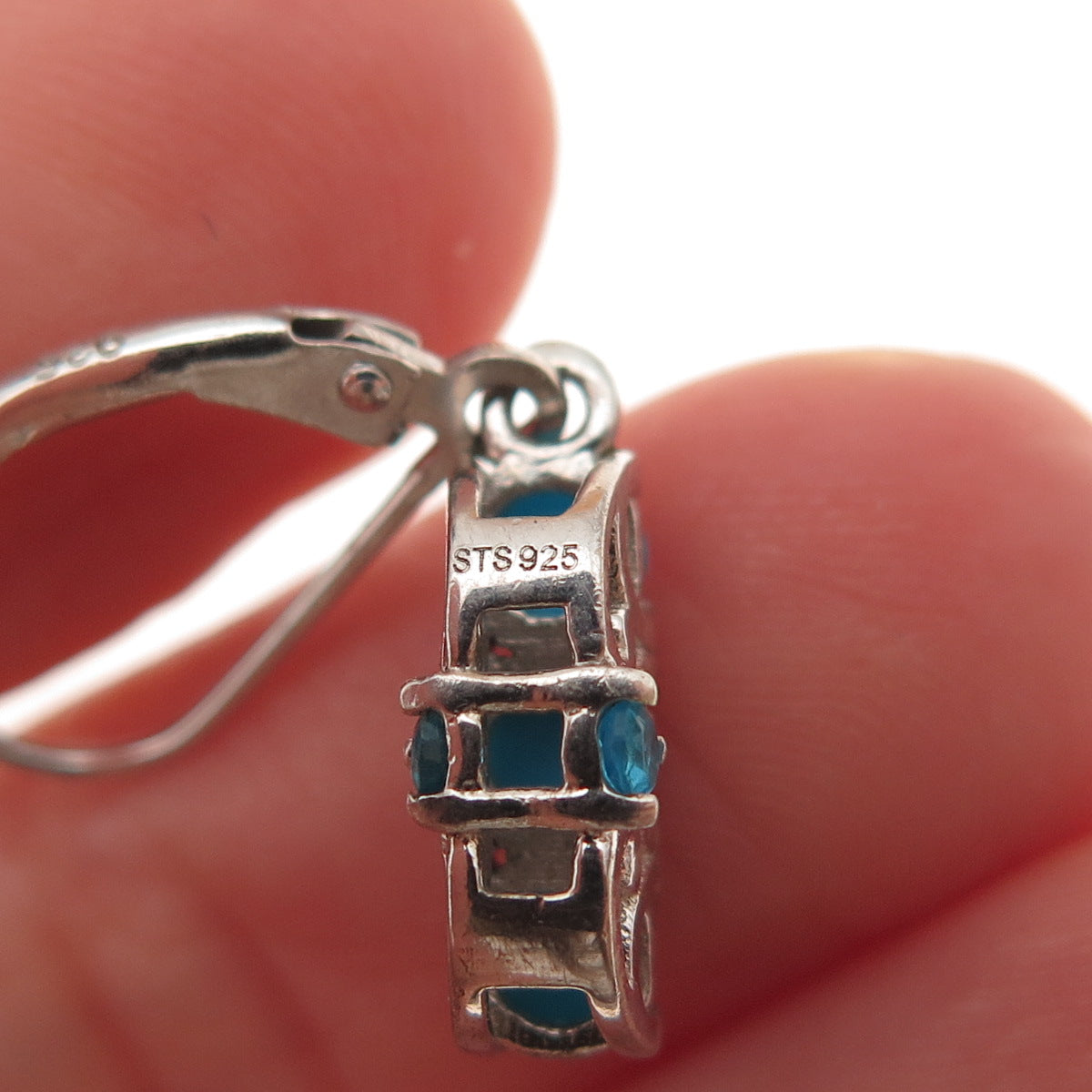 Chuck Clemency 925 Sterling Silver Real Turquoise & Apatite Dangle Earrings