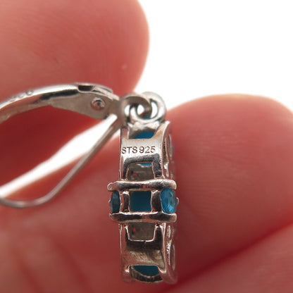 Chuck Clemency 925 Sterling Silver Real Turquoise & Apatite Dangle Earrings