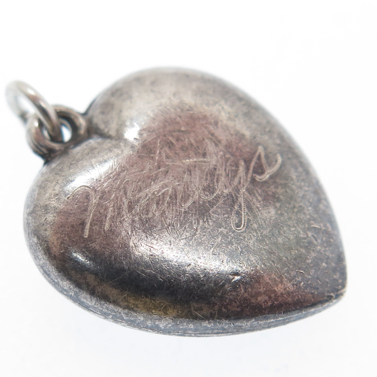 925 Sterling Silver Antique Art Deco Chatelaine Heart Minimalist Charm Pendant