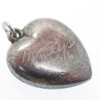 925 Sterling Silver Antique Art Deco Chatelaine Heart Minimalist Charm Pendant