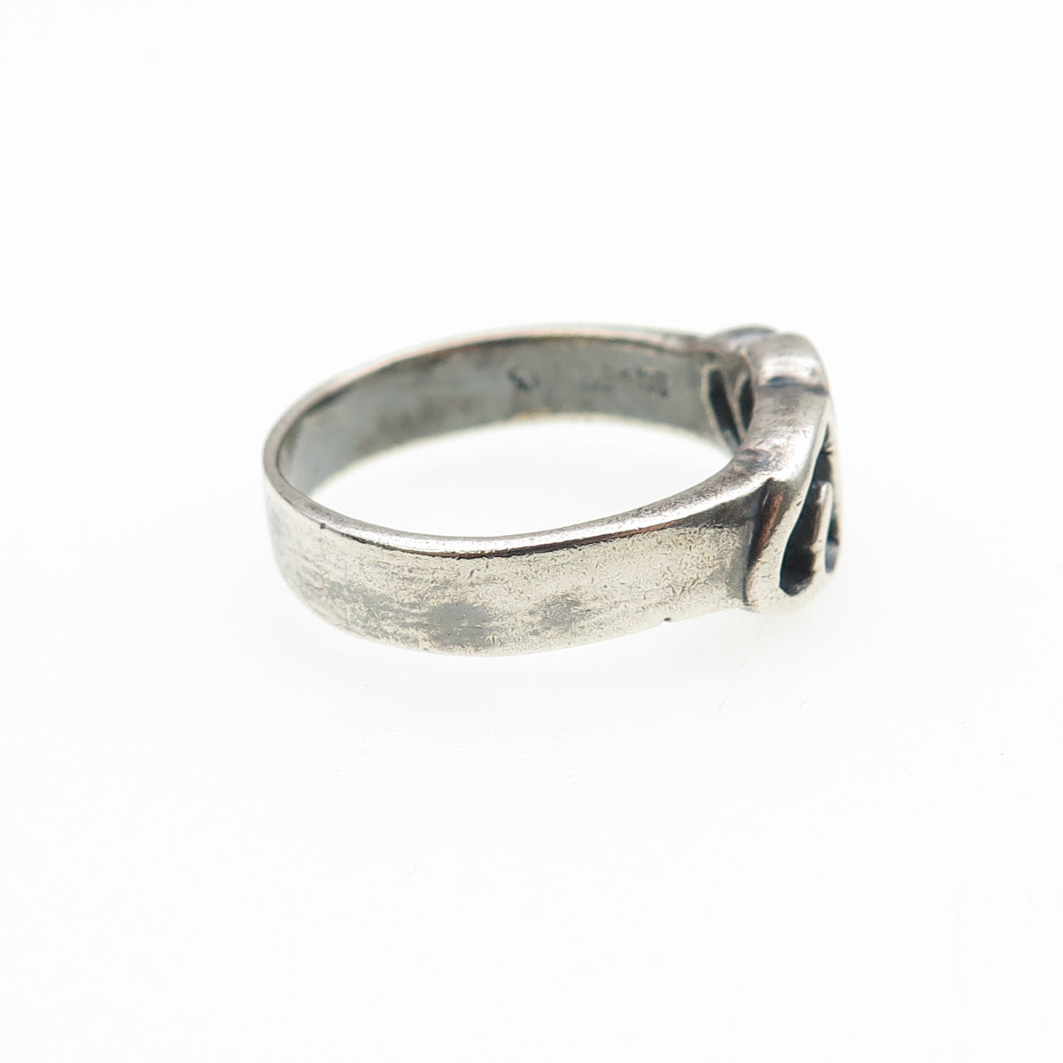 925 Sterling Silver Vintage Modernist Couple Heart Oxidized Ring Size 8.5