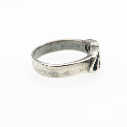 925 Sterling Silver Vintage Modernist Couple Heart Oxidized Ring Size 8.5