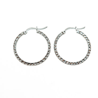 925 Sterling Silver Diamond-Cut Hoop Earrings