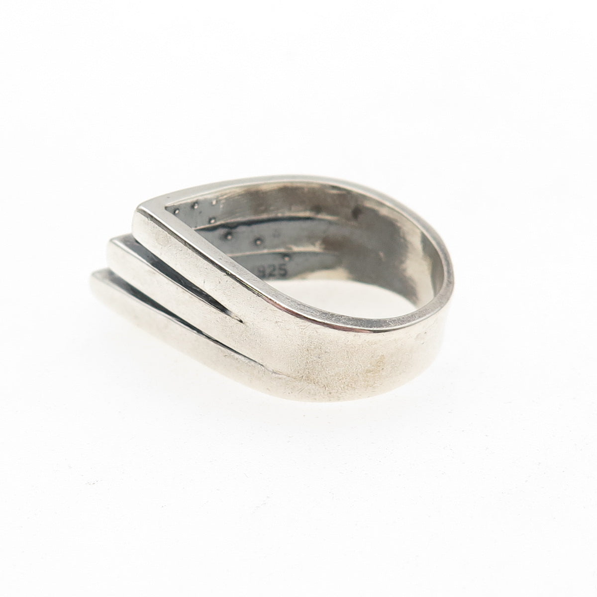 925 Sterling Silver Vintage Modernist 3-Row Oxidized Ring Size 6