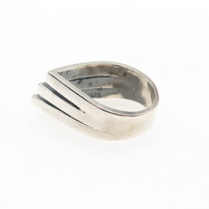 925 Sterling Silver Vintage Modernist 3-Row Oxidized Ring Size 6