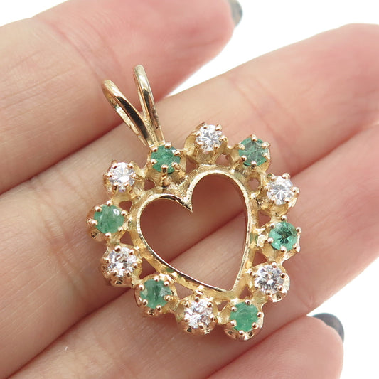 925 Sterling Silver Gold Plated Real Sapphire Emerald Gem & C Z Heart Pendant