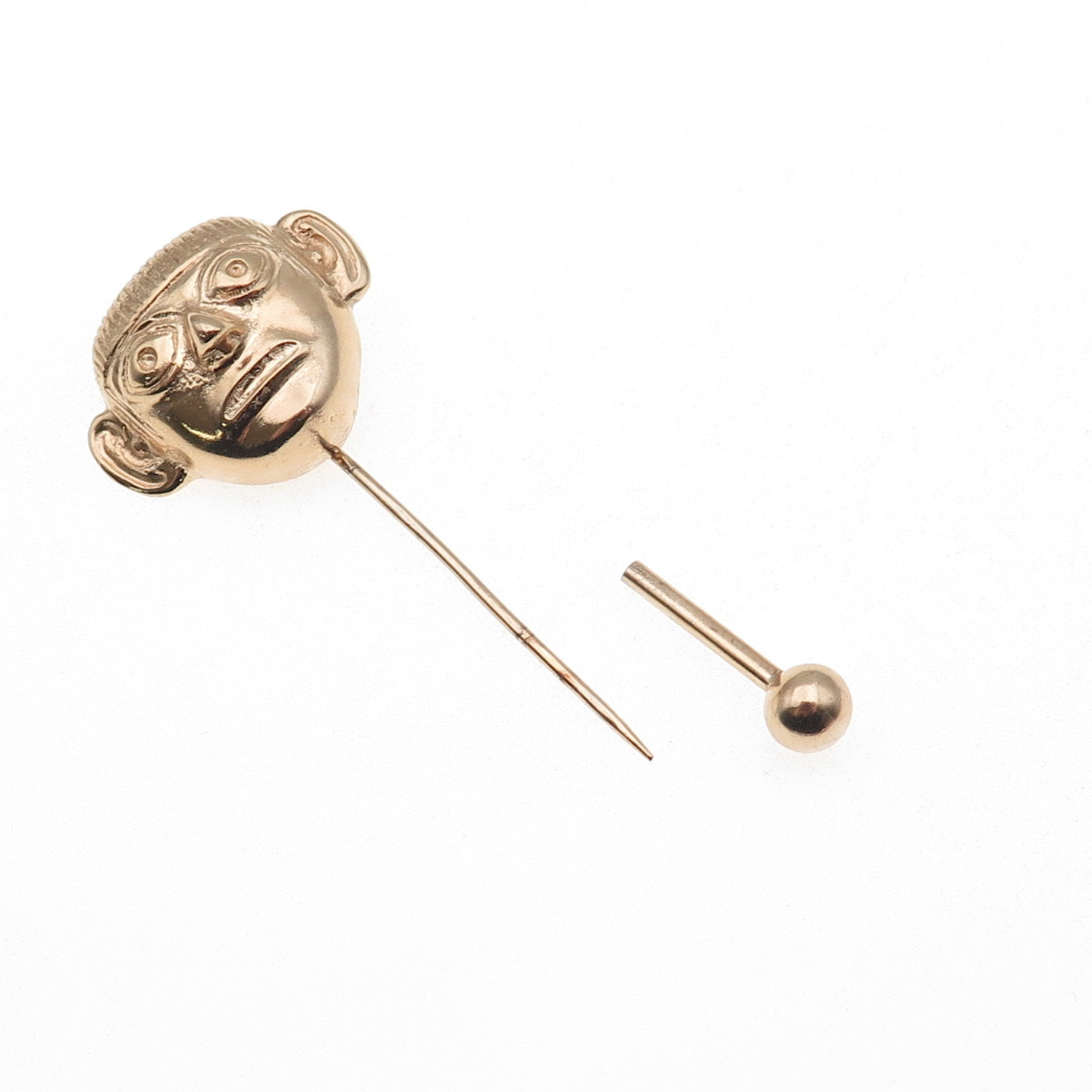 925 Sterling Silver Gold Plated Vintage Tribal Mask Lapel Pin