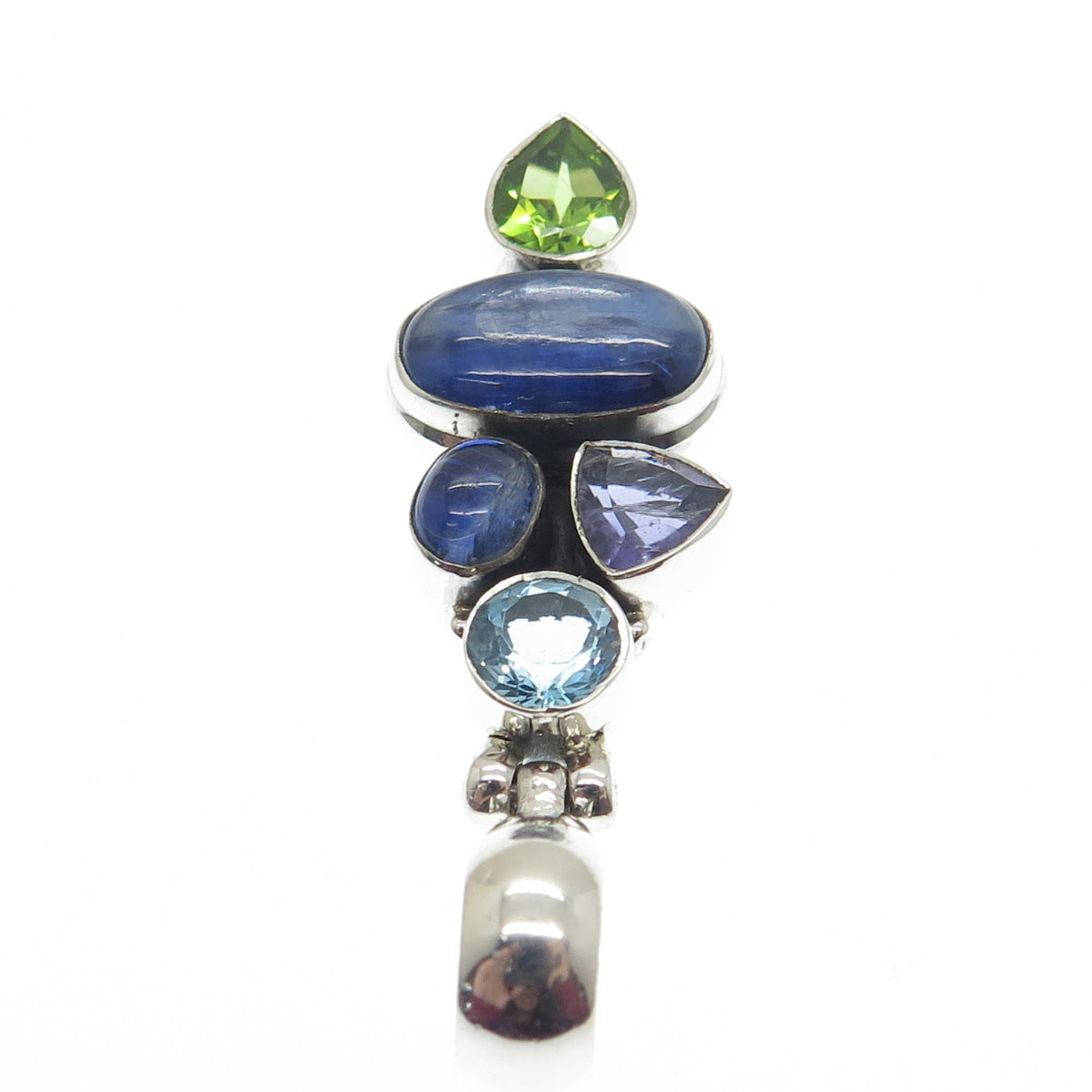 925 Sterling Silver Vintage Peridot Sapphire Amethyst Blue Topaz Gem Pendant