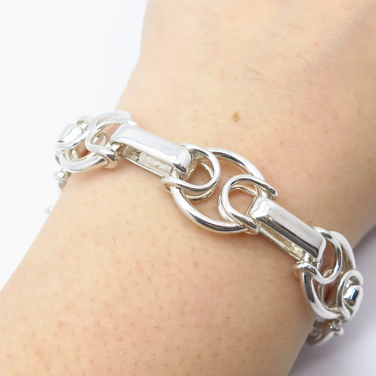 950 Silver Vintage Bar Rolo Link Bracelet 7.5"