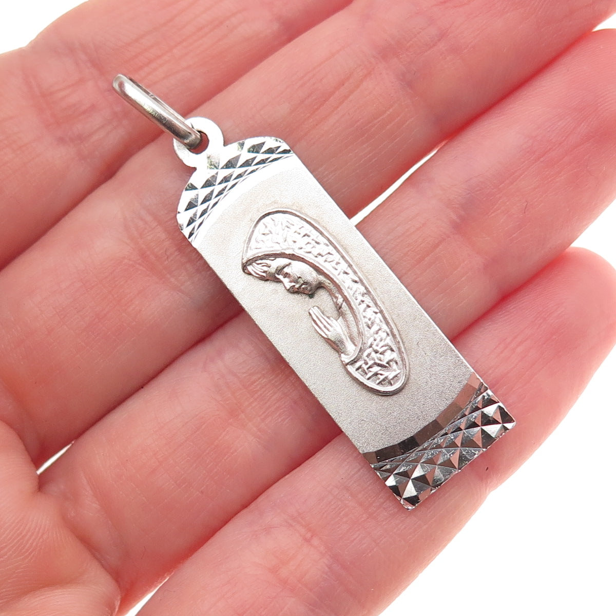 800 Silver Vintage Diamond-Cut St. Mary Religious Charm Pendant