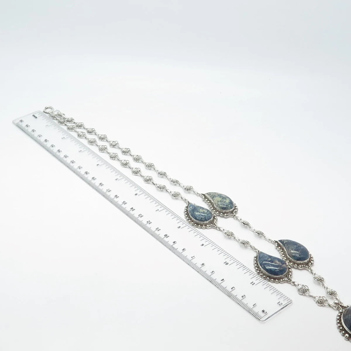 925 Sterling Silver Vintage Sodalite Gem By The Yard Fancy Chain Necklace 26"