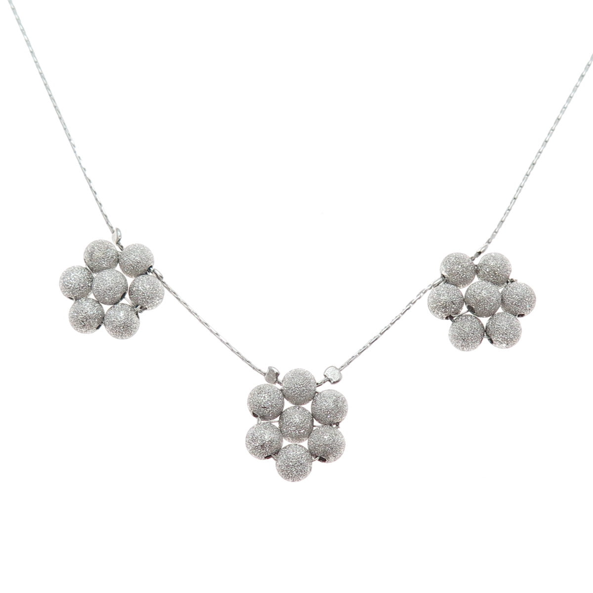 925 Sterling Silver Vintage Ball Beaded Flower Round Box Chain Necklace 18"