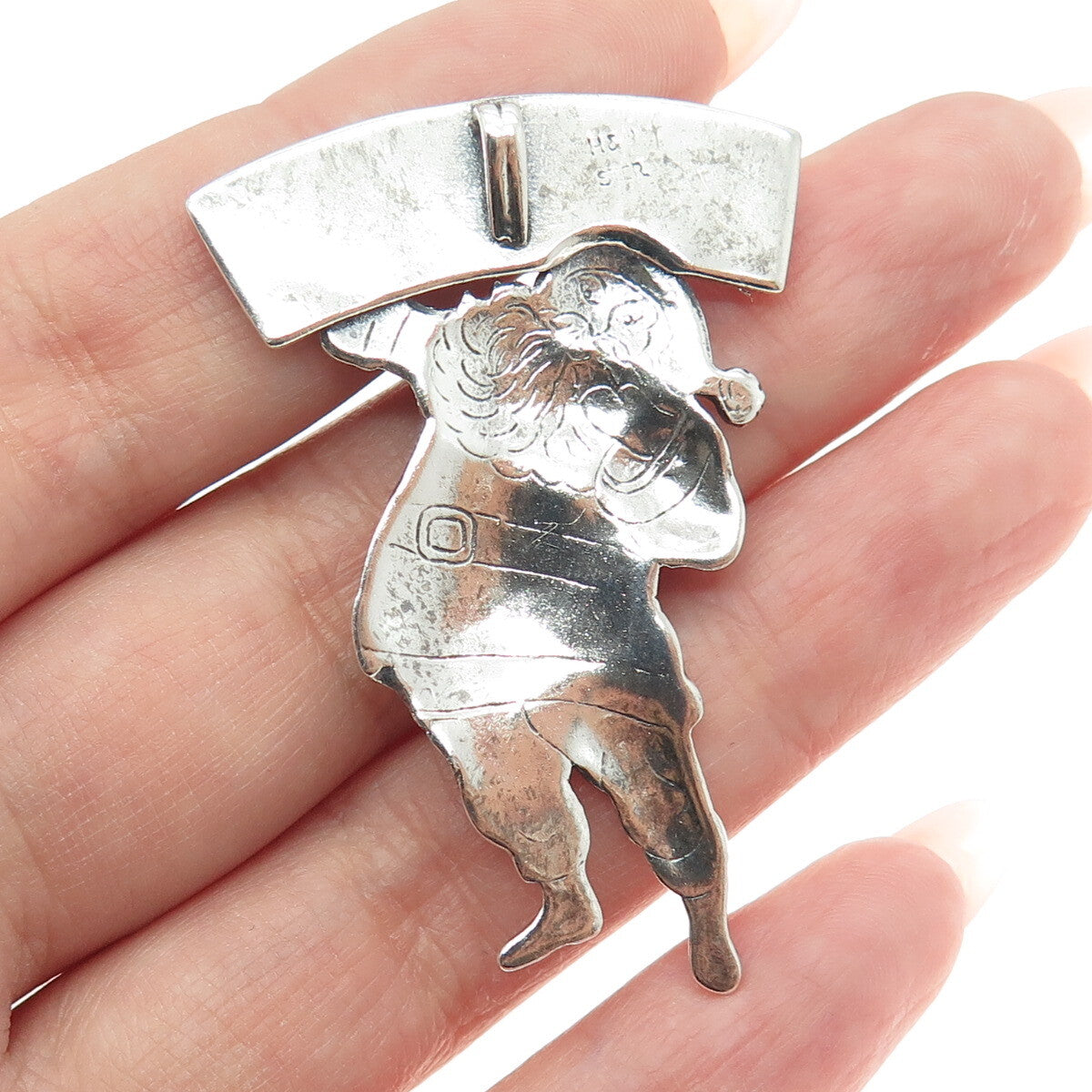 HAND & HAMMER 925 Sterling Silver Vintage 1990 Santa Ornament Pendant