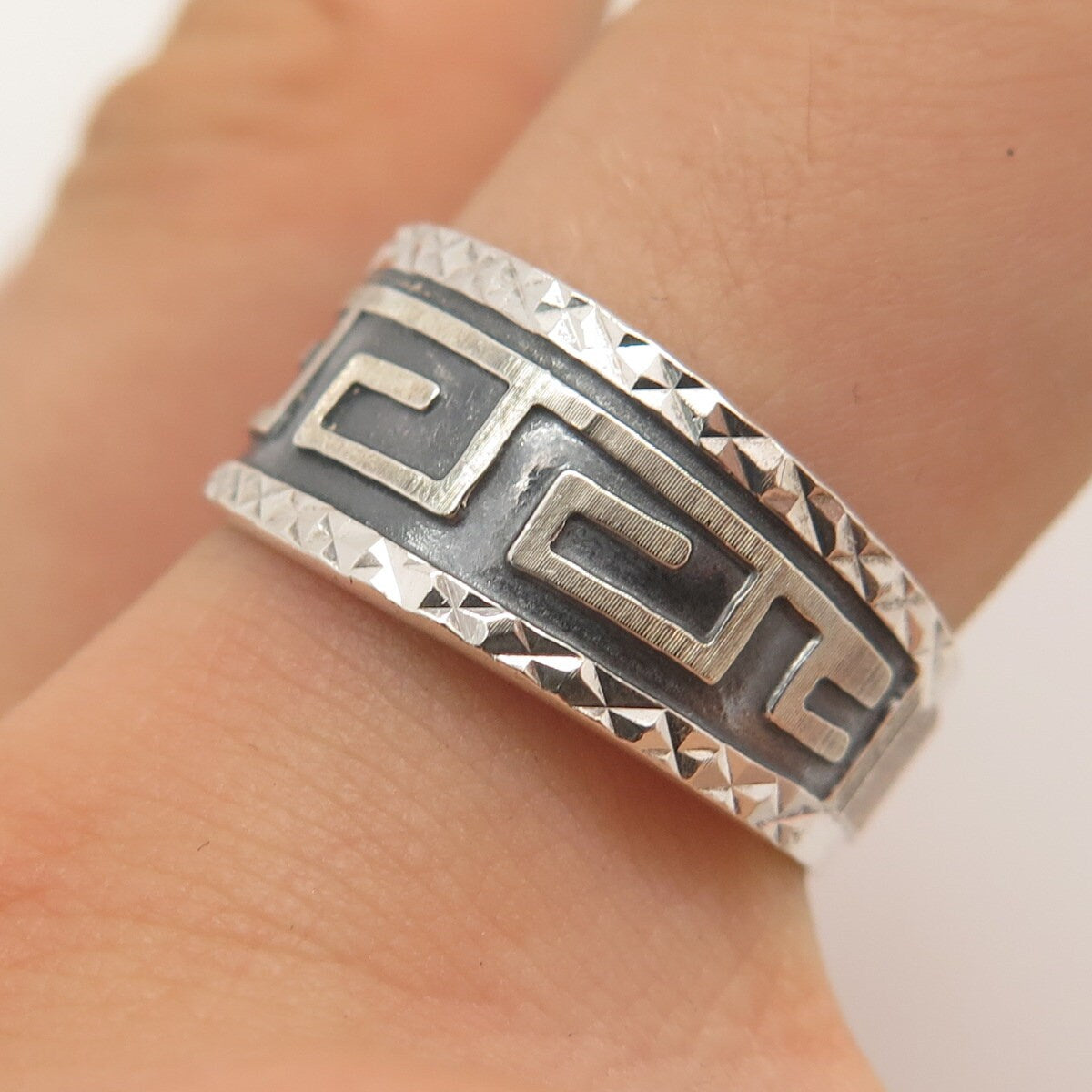 925 Sterling Silver Vintage Mexico Greek Maze Band Ring Size 7.5