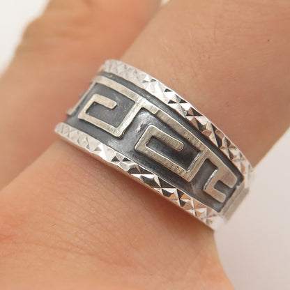 925 Sterling Silver Vintage Mexico Greek Maze Band Ring Size 7.5