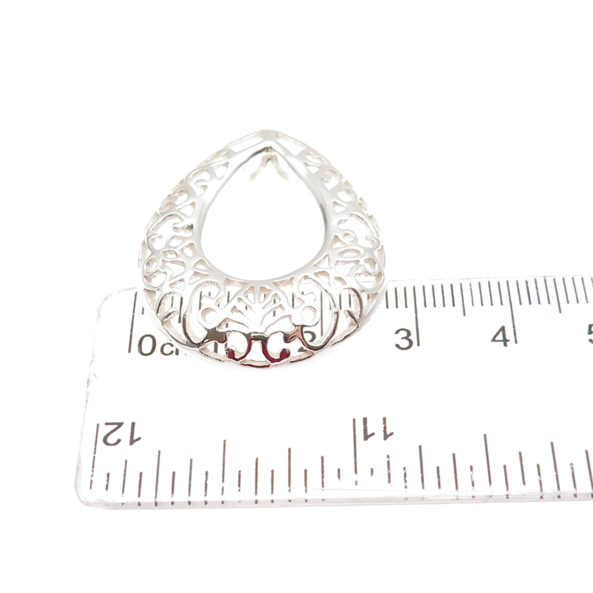 925 Sterling Silver Vintage Ornate Floral Teardrop Slide Charm Pendant